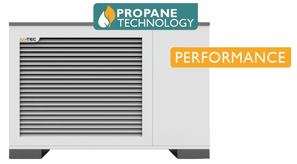 Pompe à chaleur et un symbole indiquant la technologie au propane.